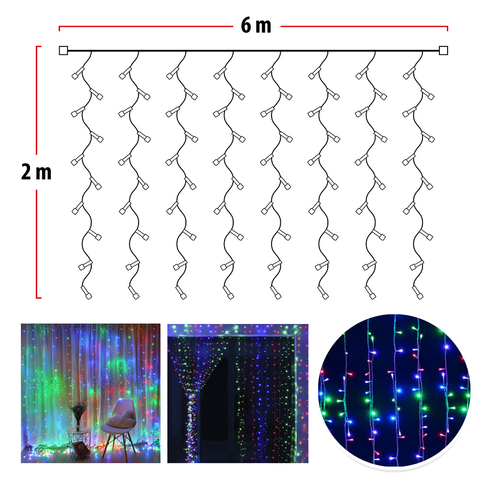 Luz Cascada 6X2 Metros 480 LED Luces Navidad Multicolor 480LEDM3